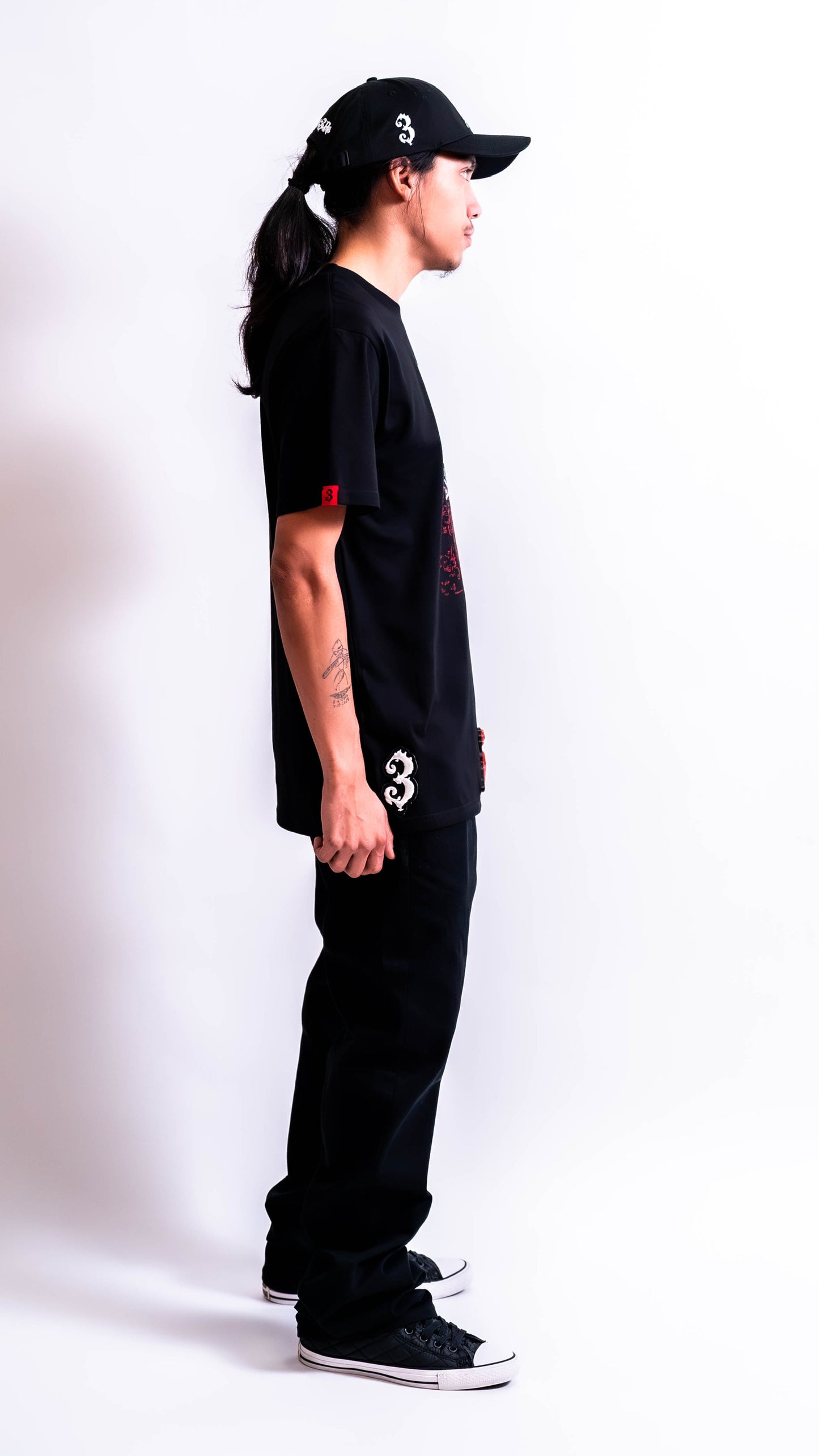 3MEDUSTONE Black Streetwear Graphic T-Shirt