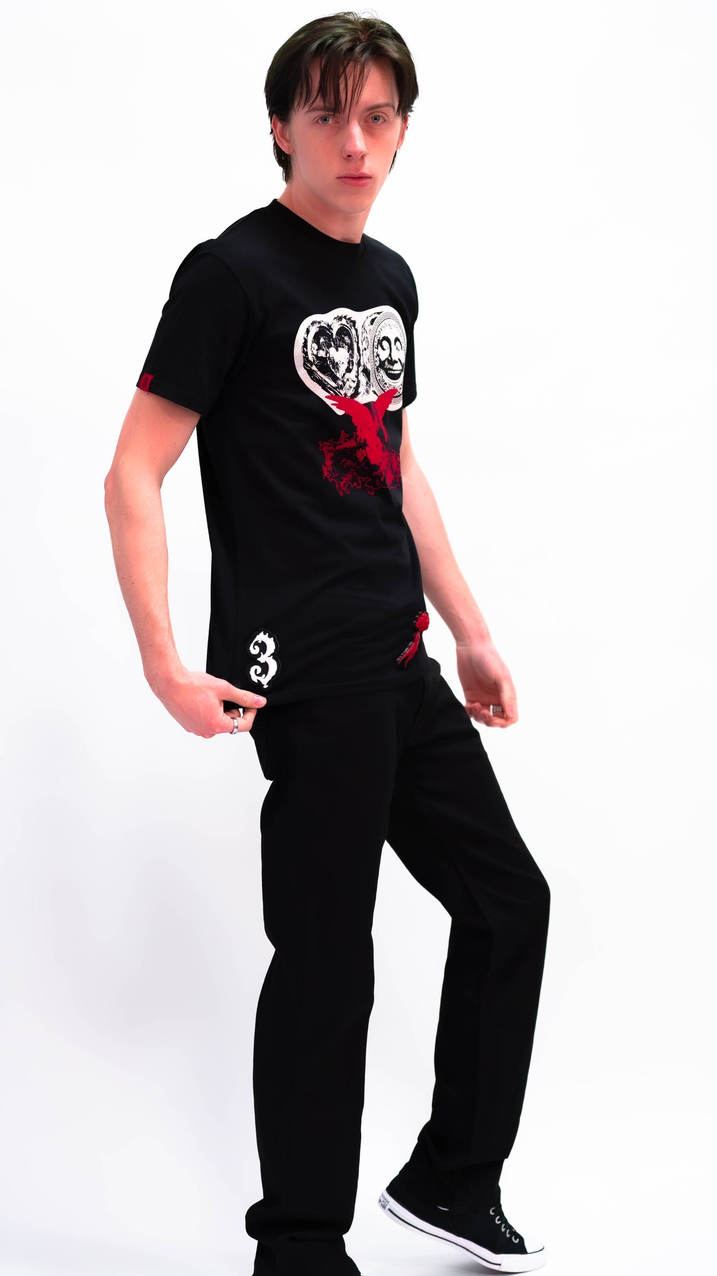 3GOODHEART Black Streetwear Graphic T-Shirt
