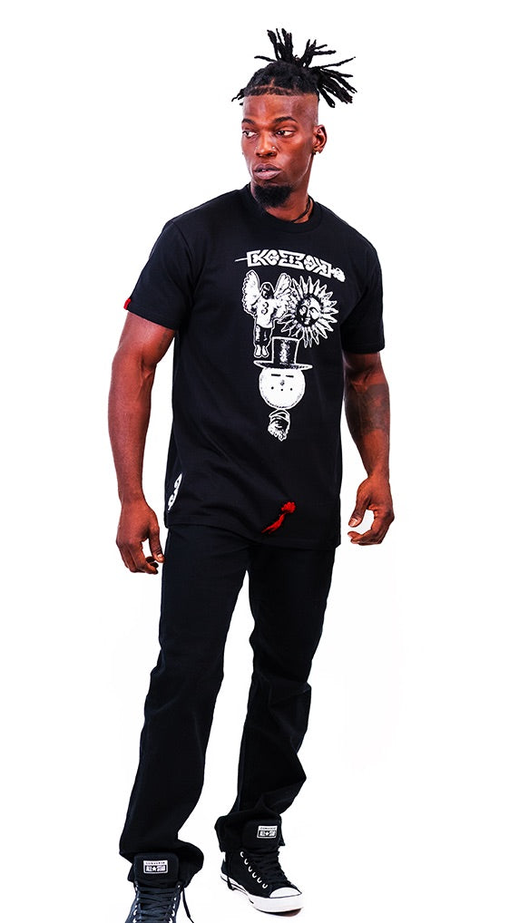 3NOVELTY Black Streetwear Graphic T-Shirt