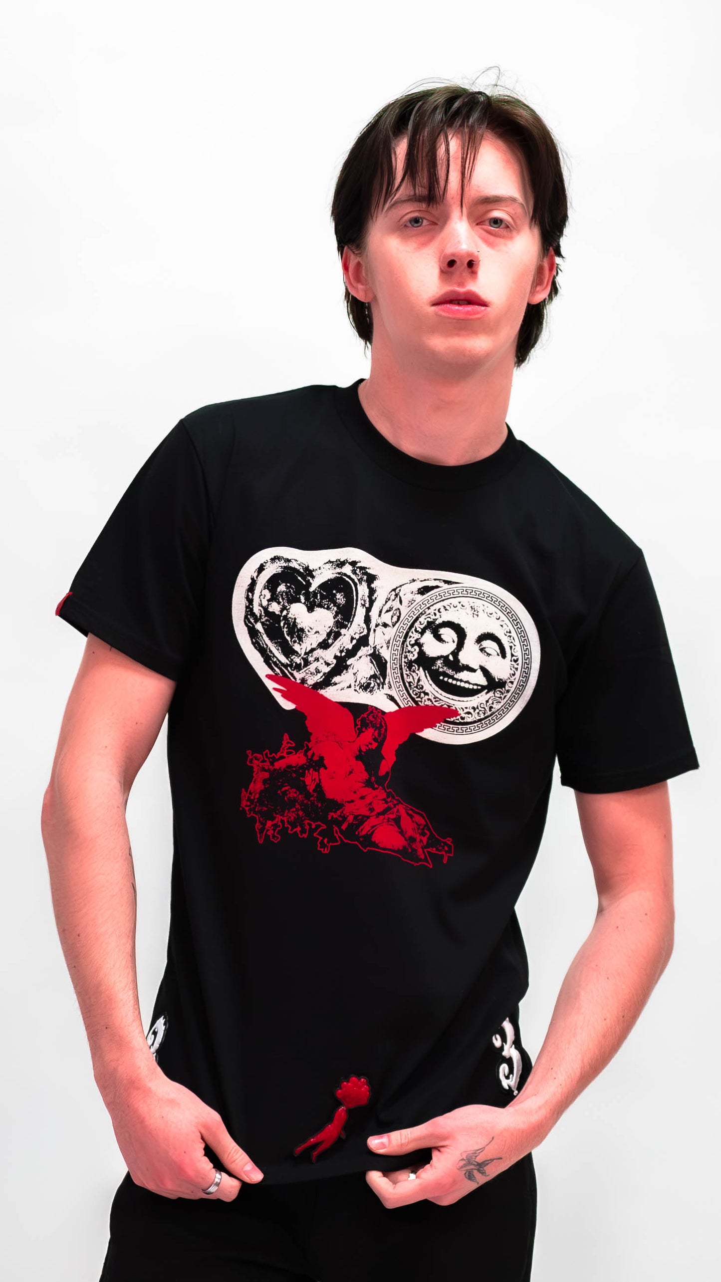 Black DRIFT3R shirt with embroidered amulet logo