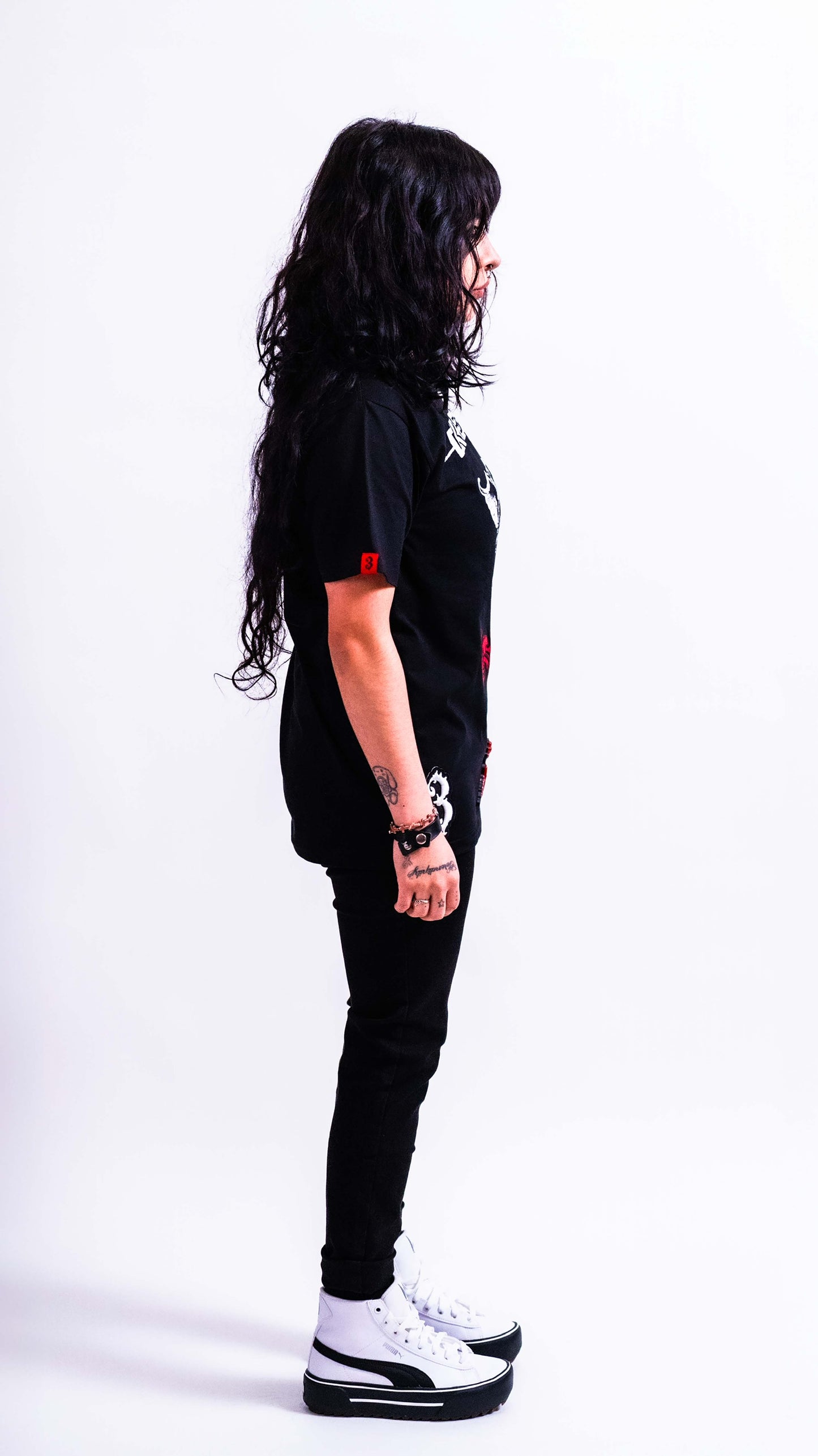 3TEACUP Black Streetwear Graphic T-Shirt