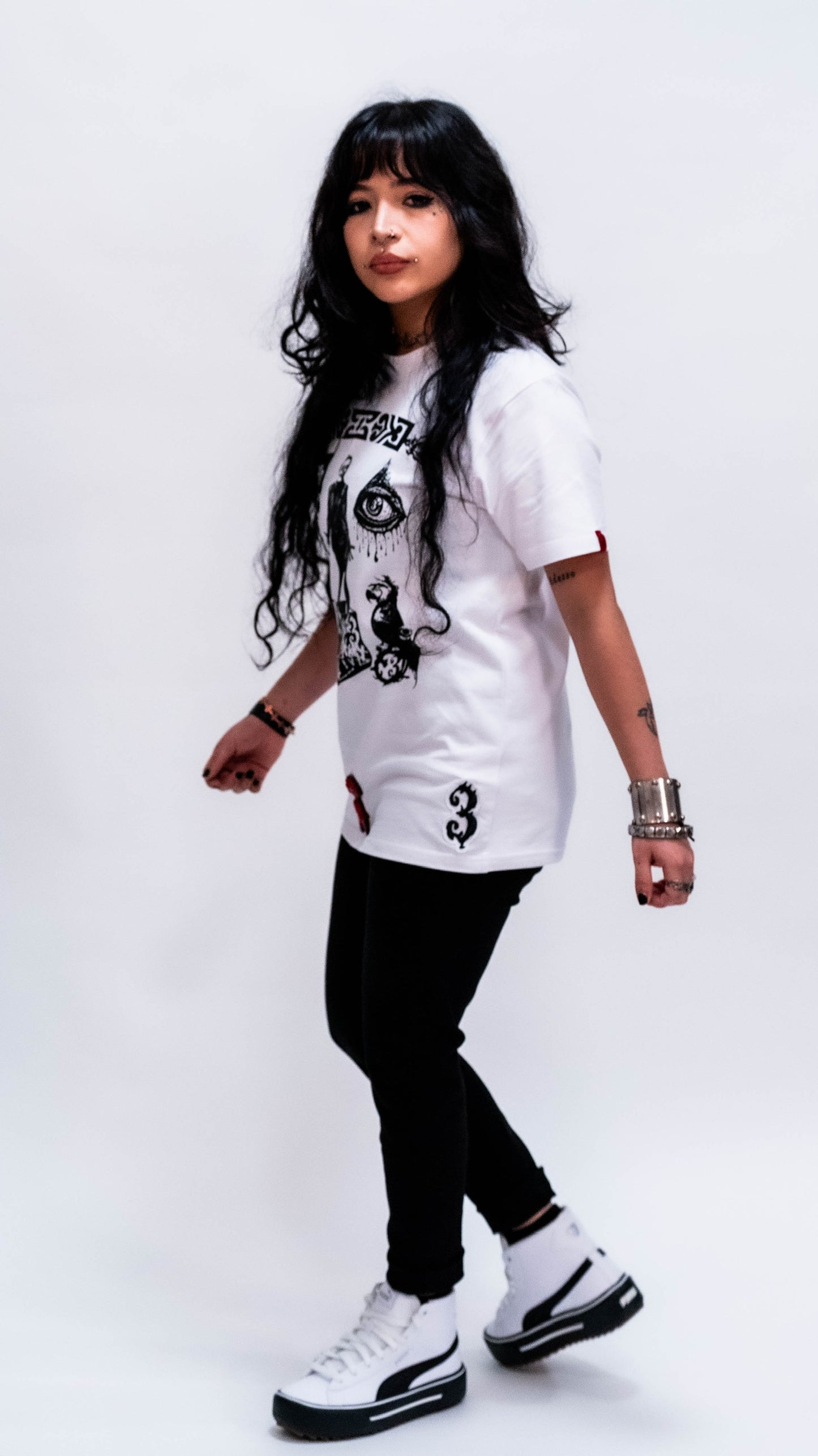 3TRIFLE White Streetwear Graphic T-Shirt