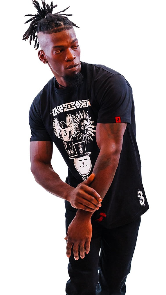 3NOVELTY Black Streetwear Graphic T-Shirt