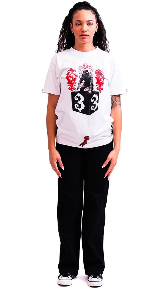 Luxury DRIFT3R Maverick white tee with woven neck tag