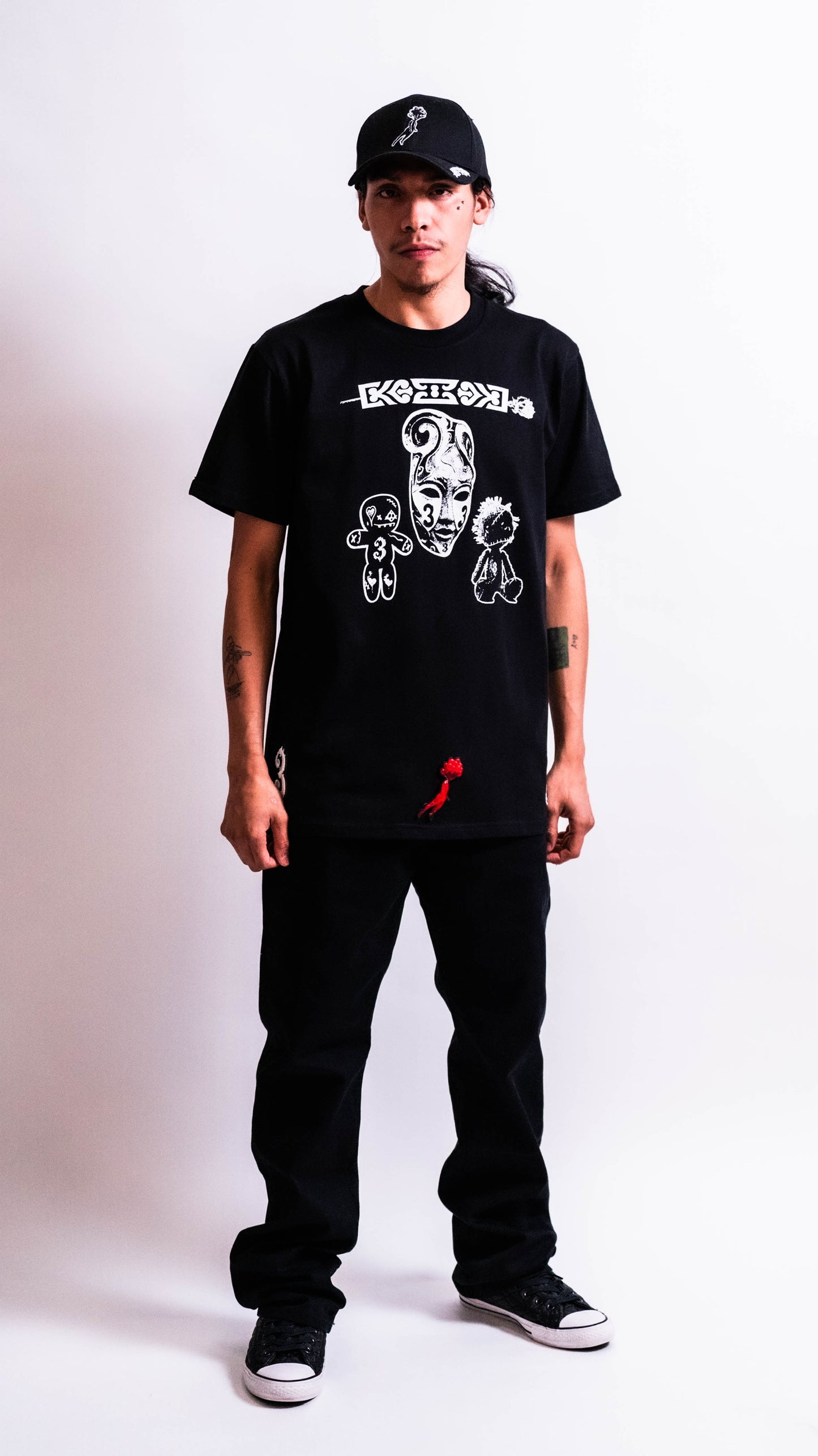 Luxury black cotton shirt with DRIFT3R symbolic art