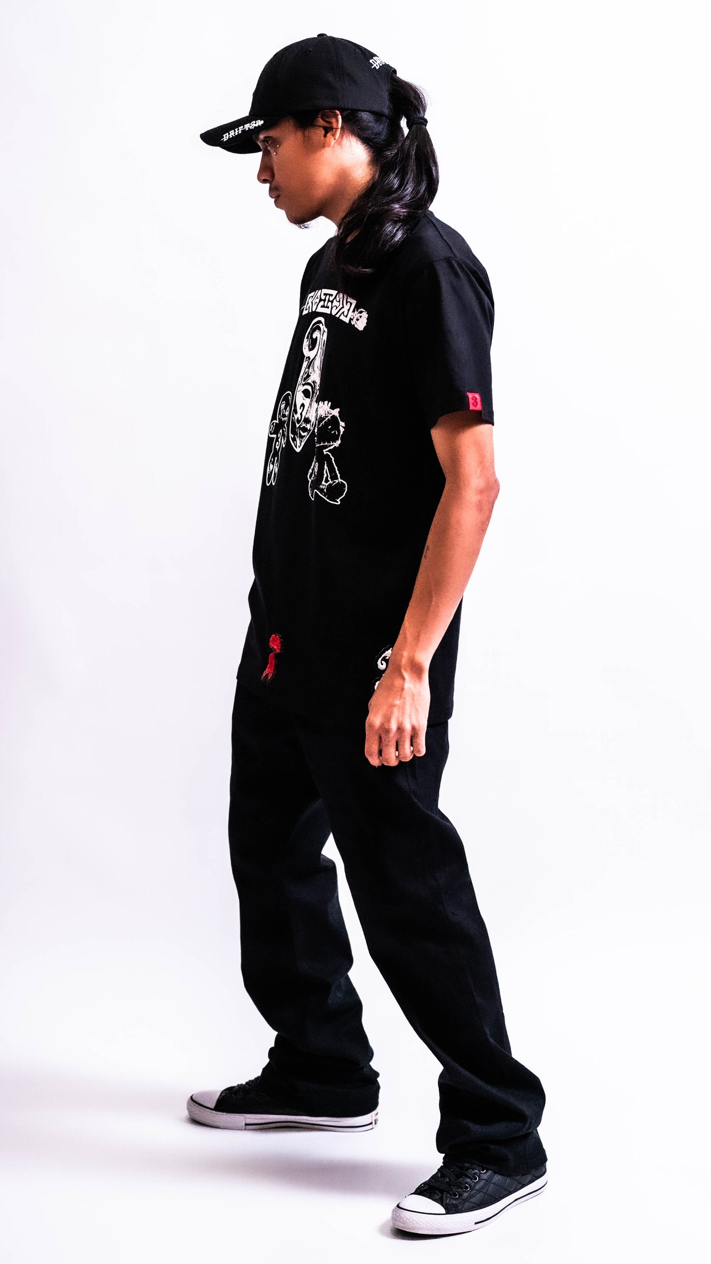 3CURIO Black Streetwear Graphic T-Shirt