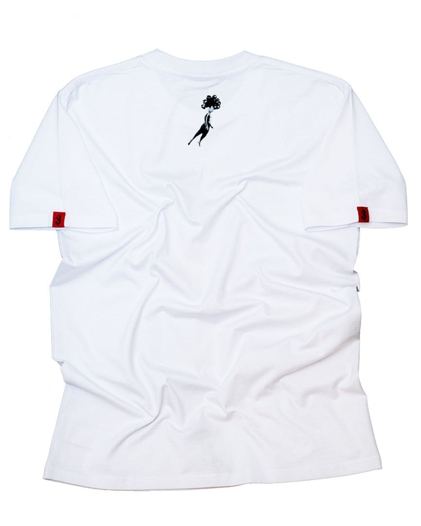 Streetwear white tee with bold heart and moon design