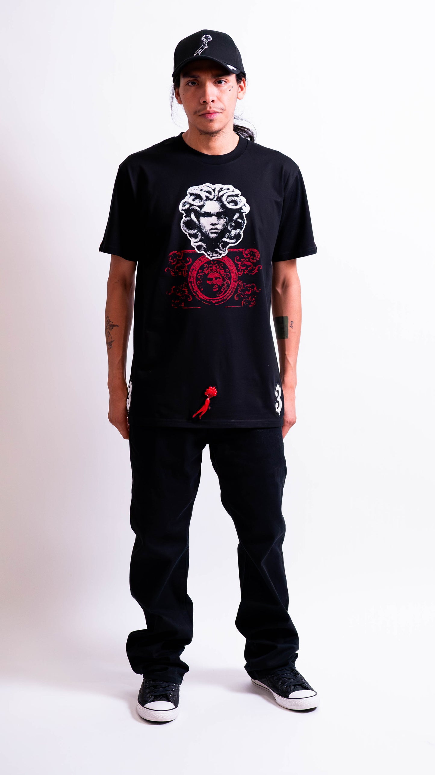 Luxury black tee with DRIFT3R graphic amulet print