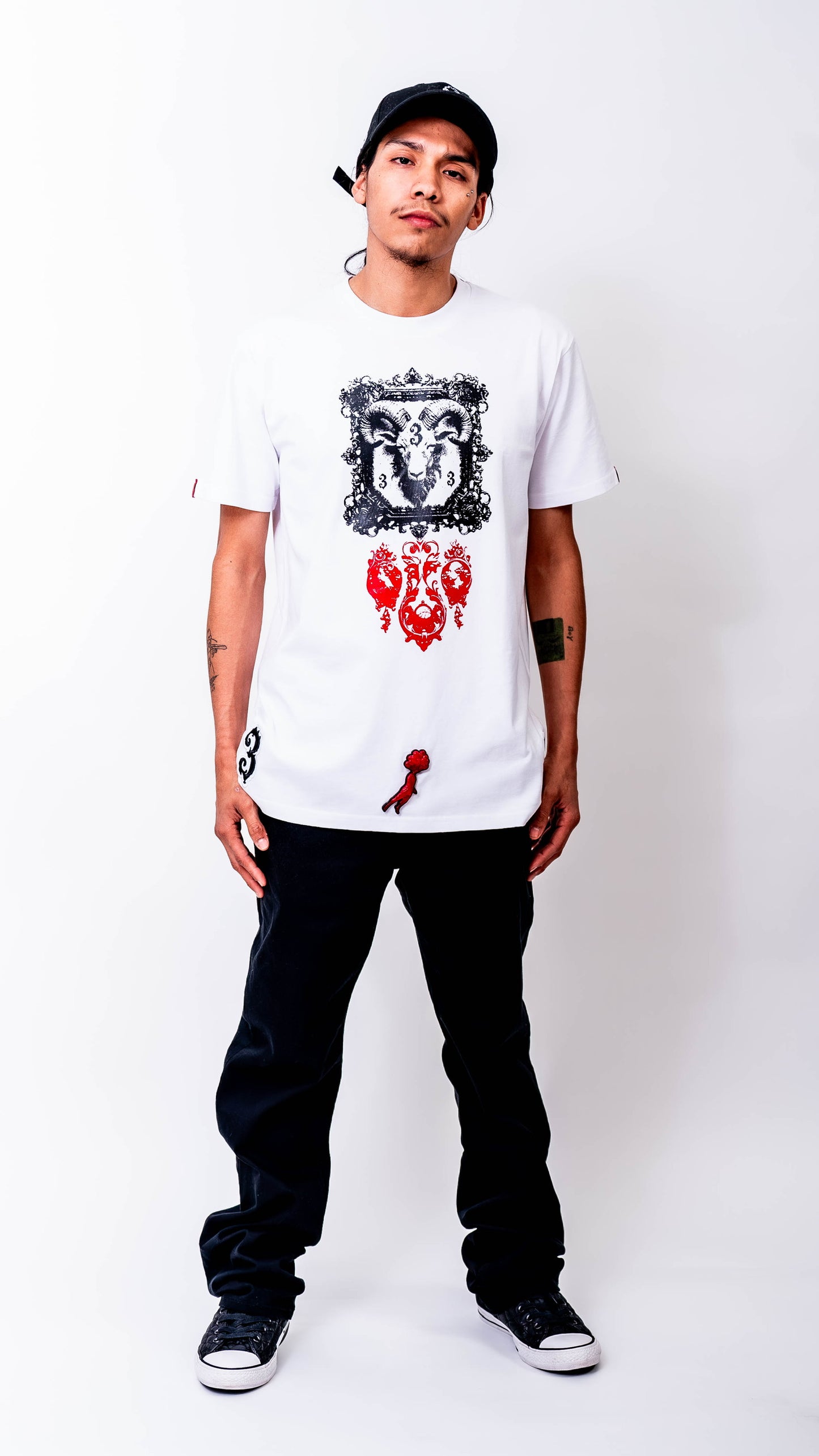 White DRIFT3R T-shirt with plastisol screen print art
